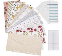 CREATCABIN 12Pcs Budget Envelopes for Cash System with 2 Expense Tracking Budget Sheets, 12 Styles, Leaf Decor Invitation Envelopes, Kraft Paper, Tuck Flap Closure, 24 Count