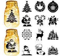 CREATCABIN 12Pcs Christmas Silhouettes Mason Jar Decor PVC Laser Die Cut Silhouettes Elk Cutouts Scrapbook Cardboard Silhouette Ornaments for Jars Lantern Frosted Window Glass 4x3.5Inch-No Sticker