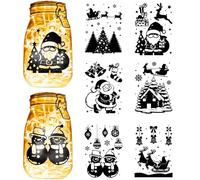 CREATCABIN 12Pcs Christmas Silhouettes Mason Jar Decor Stickers PVC Jar Cutout Decals Lantern Jar Cut Out Scrapbook Silhouette Ornaments Stickers Self-Adhesive Waterproof for Window Glass 7.8x6Inch