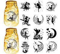 CREATCABIN 12Pcs Fairy Angel Silhouettes Mason Jar Decor Moon Laser Cut Cardboard Scrapbook Cutouts Die Cuts PVC for DIY Crafting Lantern Jars Wall Painting Window Glass 3.9x3.5Inch-No Sticker