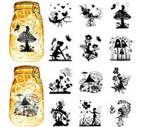 CREATCABIN 12Pcs Fairy Angel Silhouettes Mason Jar Decor Mushroom Laser Cut Cardboard Scrapbook Cutouts Die Cuts PVC for DIY Crafting Lantern Jars Wall Painting Window Glass 3.9x3.5Inch-No Sticker