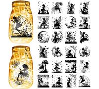 CREATCABIN 12Pcs Fairy Silhouettes Jar Decals Mason Jar Decor Cut Out Stickers Scrapbooking Ornament Display Self Adhesive Waterproof Decoration for Glass Lantern Light Party Camping 3.5x3.9 Inch