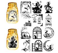CREATCABIN 12Pcs Fairy Silhouettes Mason Jar Decor Angel Lantern Laser Cutouts Ornaments Bird Rabbit Cat Scrapbook for Frosted Glass Wall Windows Cars DIY Crafts Xmas Black 3.9x3.5Inch(No Sticker)