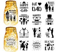 CREATCABIN 12Pcs Father's Day Silhouettes Mason Jar Decor Laser Cut Cardboard Die Cuts PVC Jars Scrapbook Decorations Lamp Film for DIY Crafting Light Hanging Lamp Frosted Glass-No Sticker 4x3.5Inch