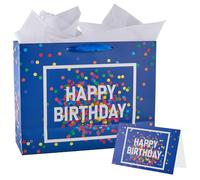 CREATCABIN 13" Large Happy Birthday Gift Bag Paper Birthday Gift Bag Greeting Card with Tissue Paper Handle for Women Men Birthday Party Gathering Promotions Family Colorful Dots 10.24x12.99 Inch
