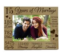 CREATCABIN 15 Years of Marriage Picture Frame Wood 15th Anniversary Photo Frames 4 x 6 Engraved Display Wooden Tabletop Postcard Frame for Hanging Wall Gallery Gift Wedding Valentine's Day Anniversary