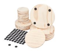 CREATCABIN 15Pcs 3 Sizes Wood Coasters for Drinks Absorbent Coasters Flat Round Cup Mats with 60Pcs Non-Slip Foam Dots Pot Mat Pad for Kinds of Cups Coffee Table Tabletop Protection 50~100x5~7mm