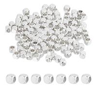 CREATCABIN 160Pcs Cube Spacer Beads 925 Sterling Silver Brass Beads Square Smooth Spacer Beads Stackable Metal Mini Beads Cornerless Beads for Summer Hawaii Bracelet Necklace DIY Jewelry Making 3mm