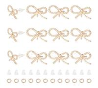 CREATCABIN 16Pcs/Box 18K Gold Brass Bowknot Stud Earrings Finding Twist Rope Earring Posts with Vertical Rings Plastic Ear Nuts Jewelry Making Crafts Diy Daily Wear Gift for Women Birthday 9x14mm