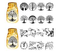 CREATCABIN 16Pcs Tree of Life Silhouettes Mason Jar Decor Birds Lantern Laser Cutouts Ornaments Scrapbook Embellishment for Frosted Glass Wall Windows Cars DIY Craft Xmas Black 3.9x3.5Inch(No Sticker)
