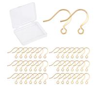 CREATCABIN 18K Gold Plated Earring Hooks 1 Box 200pcs Coil and Ball Dangle Ear Wires Fish Hooks Brass Flat Earring Making Kit Supplies for DIY Earrings Jewellery Making 16 x 14mm