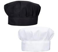 CREATCABIN 2 Pack Chef Hat Cotton Chef Cap Adjustable Elastic Adult Cooking Hats Baker Kitchen Catering Wear for Cook Chef Restaurant Men Women Father's Day Birthday 7x11.4 Inch Black & White