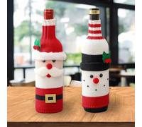 CREATCABIN 2 Pack Christmas Knitted Wine Bottle Cover Bottle Sleeve Protector Cartoon Colorful Santa Claus Snowman Fiber Decorative Covers Holders for Christmas Party Beer Wine Gift DIY Packaging