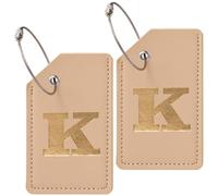 CREATCABIN 2 Pack Leather Luggage Tags for Suitcases Initial Luggage Tags Travel Essentials Baggage Bag Tags with Privacy Cover Name ID Labels Metal Loops for Women Men Handbag Letter K 3.7x2.2Inch