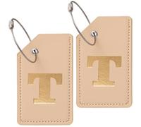CREATCABIN 2 Pack Luggage Tags for Suitcases Initial Luggage Tags Leather Baggage Bag Tags with Privacy Cover Name ID Labels Metal Loops for Women Men Handbag Travel Essentials Letter T 3.7x2.2Inch