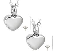 CREATCABIN 2 Packs Small Heart Cremation Jewelry for Ashes Heart Urn Necklaces for Ashes Holder Stainless Steel Memorial Urn Jewelry Waterproof Keepsake Pendant for Family Friends Pet 1.2x1.7cm