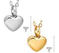 CREATCABIN 2 Packs Small Heart Urn Necklaces for Ashes Heart Cremation Jewelry for Ashes Stainless Steel Memorial Urn Jewelry Waterproof Keepsake Pendant for Family Friends Pet 1.2x1.7cm Silver & Gold