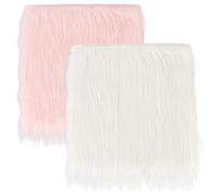 CREATCABIN 2 Packs Small Product Photo Background 12’’ Luxury Photo Props Small Square Faux Fur Sheepskin Cushion Fluffy Plush Area Rug for Tabletop Photography Jewelry Nail Art Home Decor Pink White