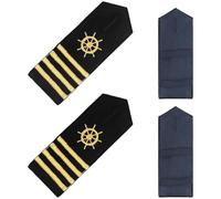 CREATCABIN 2 Pairs Shoulder Boards Captain Epaulettes Professional Uniform Bars with Gold Ship's Wheel Four Bars Badge Mate Navy Fleet Admiral Sailor Insignia Sliders for Cosplay Halloween 5.3x2in