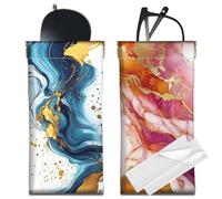 CREATCABIN 2 Pcs Eyeglasses Bag Portable Squeeze Top Sunglass Case Soft Leather Glasses Bag Antiscratch Marbling Waterproof Glasses Pouch Holder with Cleaning Cloth for Women Travel 3.5x7Inch