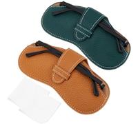 CREATCABIN 2 PCs Sunglasses Case PU Leather Glasses Case Portable Eyeglasses Holder Cover Pouch Bag Set with Cleaning Cloth Gift for Beach Couple Holiday Vacation Women 6.9x3.4 Inch Green & Brown