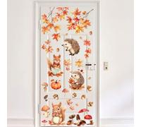 CREATCABIN 2 Sheets Autumn Window Cling Fall Window Stickers Autumn Door Sticker Leaves Hedgehog Mushroom Pinecone Squirrel PVC Waterproof Self Adhesive Decor for Bedroom Store Door 11.8x35.5 Inch