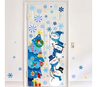 CREATCABIN 2 Sheets Christmas Window Clings Christmas Window Sticker Wall Decoration Waterproof Self-Adhesive Snowman Snow Christmas Tree PVC Gathering Decor for Bedroom Store Door 11.8x35.5 Inch