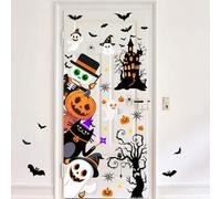 CREATCABIN 2 Sheets Halloween Window Clings Halloween Window Sticker Wall Decoration Waterproof Self-Adhesive Pumpkin Cute Ghost Tree PVC Gathering Decor for Bedroom Store Door 11.8x35.5 Inch