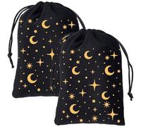 CREATCABIN 2 Velvet Pouches with Drawstring for Tarot Cards, Jewellery Pouch for Jewellery Crystals Dice, Witchcraft Supplies 13 x 18 cm Black with Moon Stars