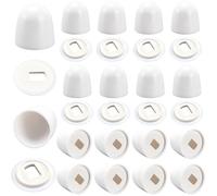 CREATCABIN 20 Pack White Toilet Bowl Covers Bathroom Bolt Caps PP Plastic 1.47 Inch Half Round Universal Push On Seat Floor Caps with Extra Washers Kits for Bathroom Toilet Bowl Screws Accessories