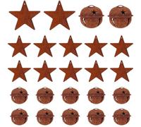 CREATCABIN 20 Pcs Rusty Metal Jingle Bells Vintage Rusty Bells 20 Pcs Rustic Metal Star Retro Tree Supplies Kit Crafts for Christmas Tree Wreath Holiday Home House Room Decoration 1.85x1.85 Inch