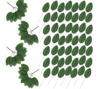 CREATCABIN 200Pcs Dark Green Faux Leaves Decorative Artificial Leaves Silk Cloth Greenery Wired Single Leaf for Scrapbook Bouquet Wreaths Wedding Christmas Garland Decor Floral Arrangements 4.3 x 2in