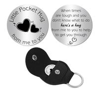 CREATCABIN 201 Stainless Steel Pocket Hug Inspirational Quote Double Sided Long Distance Social Relationship Keepsake with PU Leather Keychain for Friends Christmas Easter Gifts 1.2×1.2 Inch