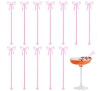 CREATCABIN 20Pcs Acrylic Bow Drink Stirrers Bow Swizzle Sticks Drink Stirring Sticks Home Party Wedding Birthday Cocktail Decorations Supplies for Bartending Lover Gifts 5.9x1.16 Inch Pink