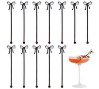 CREATCABIN 20Pcs Acrylic Bow Drink Stirrers Swizzle Sticks Acrylic Drink Stirs Home Party Wedding Birthday Bridal Cocktail Decorations Supplies for Bartending Lover Gift 5.9x1.16 Inch Black