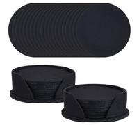 CREATCABIN 20Pcs Felt Coasters with Holder Absorbent Cup Mat Flat Round Black Placemats Blanks Coasters Bulk Anti Slip Heat-Resistant Mat Pad Coasters for Drinks Bar Home Housewarming Gift 4Inch