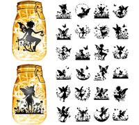 CREATCABIN 24 Pcs 24 Styles Fairy Mason Jar Decals Silhouettes Angel Mushroom Butterfly Stickers Die Cuts Self-Adhesive PVC Waterproof Scrapbook Stickers for Lantern Jars Water Bottle 7.8x5.9 Inch