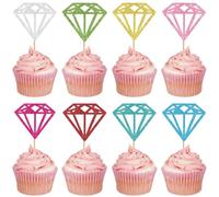 CREATCABIN 24 PCs Diamond Ring Cupcake Toppers Silver Glitter Diamond Wedding Ring Cupcake Picks for Marriage Engagement Anniversary Valentines Party Donut Cake Decorations Supplies 2.7x2.4 Inch