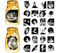CREATCABIN 24Pcs 24 Styles Spaceman Mason Jar Decals Moon Astronaut Stickers Die Cuts Silhouettes Self-Adhesive PVC Waterproof Decal for Craft Scrapbook Lantern Jars Wall Windows Glass 3.9x3.5Inch