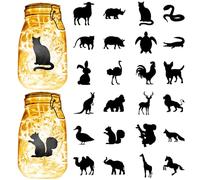 CREATCABIN 24Pcs Animal Silhouette Cutouts Mason Jar Decor Animals Laser Cut Cardboard Cat Lion Snake Turtle Black Die Cuts PVC Jars Scrapbook for Crafting Light Lamp Window Glass Decor 4x3.5in