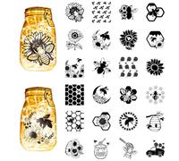 CREATCABIN 24Pcs Bee Silhouettes Mason Jar Decor Flower Laser Cut Cardboard Sunflower Honeycomb Decorations Scrapbook Cutouts Die Cuts for Lantern Jars Wall Painting Window Glass Phone Black 3.9x3.5in