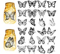 CREATCABIN 24Pcs Butterfly Silhouettes Mason Jar Decor Laser Cut Cardboard Scrapbook Cutouts Die Cuts PVC for Crafting Lantern Jars Wall Painting Windows Glass Phones Black 3.9x3.5Inch-No Sticker