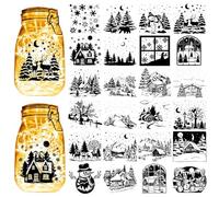 CREATCABIN 24Pcs Christmas Decals Silhouettes Mason Jar Decor Snowman Tree Flower Laser Silhouette Cutouts for Jars Wall Windows Scrapbook Decoration Supplies DIY Crafts Black 3.9x3.5Inch(No Sticker)