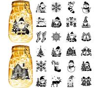 CREATCABIN 24Pcs Christmas Silhouettes Mason Jar Decor Laser Cut Cardboard Scrapbook Cutouts Die Cuts PVC Gifts Christmas for Crafting Lantern Jars Wall Painting Glass Phones-No Sticker 4x3.5Inch