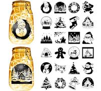 CREATCABIN 24PCS Christmas Silhouettes Stickers Mason Jar Cutouts Decals Santa Claus Snowman Scrapbook Waterproof PVC Lantern Jar Decoration for Wall Windows Frosted Glass Jars Crafts 3.5x3.9in