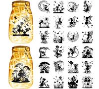 CREATCABIN 24Pcs Fairy Angel Silhouettes Mason Jar Decor Butterfly Moon Laser Cut Cardboard Scrapbook Cutouts Die Cuts PVC for Crafting Lantern Jars Wall Painting Windows Glass 3.9x3.5Inch-No Sticker
