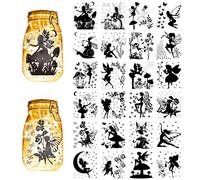 CREATCABIN 24Pcs Fairy Angel Silhouettes Mason Jar Decor Butterfly Star Laser Cut Cardboard Scrapbook Cutouts Die Cuts PVC for Crafting Lantern Jars Wall Painting Windows Glass 3.9x3.5Inch-No Sticker