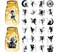 CREATCABIN 24Pcs Fairy Angel Silhouettes Mason Jar Decor Star Laser Cut Cardboard Scrapbook Cutouts Die Cuts PVC for Crafting Lantern Jars Wall Painting Windows Glass Phones 3.9x3.5Inch-No Sticker