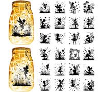 CREATCABIN 24Pcs Fairy Mason Jar Decor Silhouettes Cutout Decal Scrapbooking Ornament Display for Craft Kit Jar Decals Art Mural Home Garden Windows Walls Decor 3.9x3.5 Inch(No Sticker)