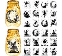 CREATCABIN 24PCS Fairy Silhouettes Stickers Lantern Can Cutouts Decals Silhouettes Self-Adhesive Paster Waterproof PVC Cut Out Scrapbook Supplies for Wall Windows Glass DIY Craft 3.5x3.9in